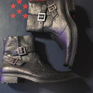 DayFive Black Leather Buckle Boots